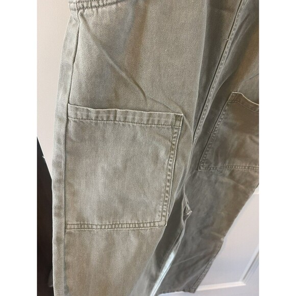 NWT Zenana Denim Washed Knot Strap Relaxed Fit Overalls green M wide leg cropped - Picture 5 of 8